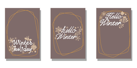 Set of Winter holiday template. Winter holiday decoration frame collection. Vector illustration.