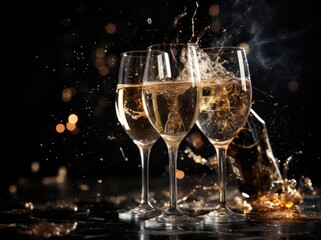 Two glasses of sparkling drink. Against a blurry background