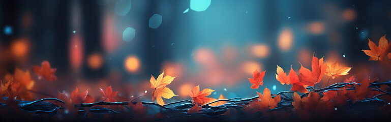 Autumn Maple Foliage Bokeh Lights Header - obrazy, fototapety, plakaty