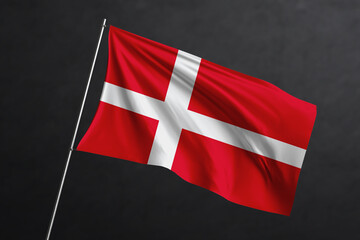 3D Waving flag design. Denmark National flag on black background.