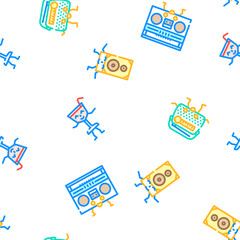 retro music party vintage vector seamless pattern thin line illustration