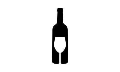 Glass and bottle of wine icon logo	
