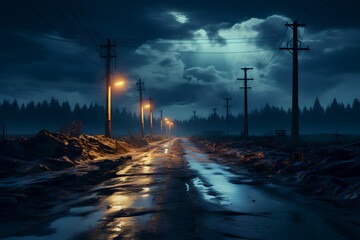 street at night with light pylons