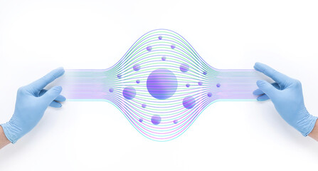 health care technology with scientist or doctor and atom molecule or dna cell.