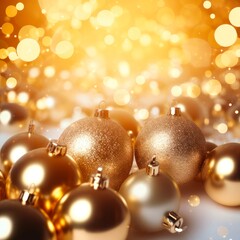 Glittering Gold Christmas Lights Bokeh Background with Abstract Snowflakes and Frost for Festive Holiday Celebrations