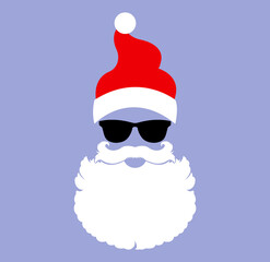 santa claus illustration. vector flat simple illustration of santa. christmas illustration. silhouetee of santa claus in white and red colors. cool santa in sunglasses
