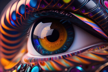 Close-up shot, a cybernetic eye of a cyborg Ai