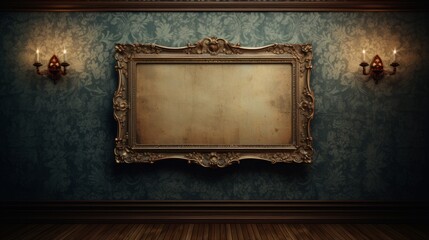 vintage wooden frame on the wall ai generated