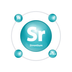 Icon structure Strontium (Sr) chemical element round shape circle dark green with surround ring Number shows of energy levels of electron. Study science for education 3D Illustration vector.