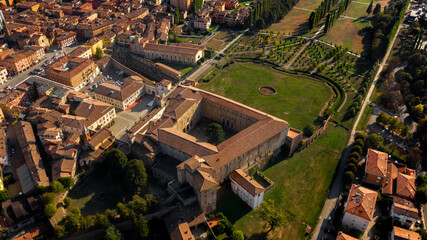 Aerial view of the Ducal Palace and Fontanazzo in Sassuolo. It is a Baroque villa with a large park...