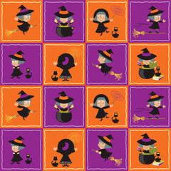 Seamless Halloween cartoon witches graphic pattern