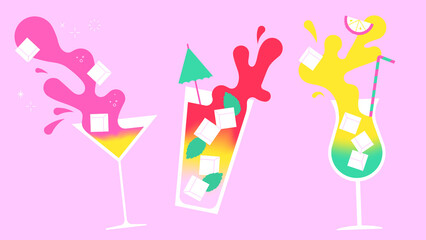 Summer cocktail mocktail illustration, vector, gradients, flashy colours, fun, party, bar, menu, restaurant, juicy	