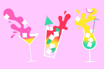 Summer cocktail mocktail illustration, vector, gradients, flashy colours, fun, party, bar, menu, restaurant, juicy	