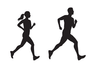 Running man and woman silhouettes. Illustration on transparent background