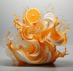 an orange slice with orange juice