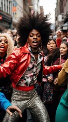 a group dancers among the crowd on the street