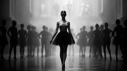 Dancer, ballerina among the dance troupe
