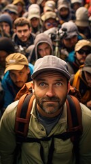 Fototapeta premium tourist among a crowd of people on the street