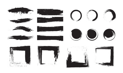 Grunge brush collection. Black set paint, ink brush, brush strokes, brushes, lines, frames, squares, grunge.