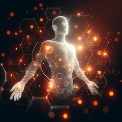 A background illustration of a digital lifeform being created