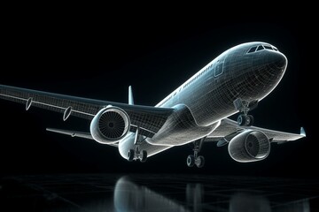 Air travel on dark background. 3D artwork. Generative AI