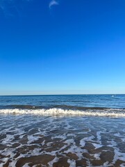 Blue sea horizon, natural blue seascape background, ocean bay, clear sky