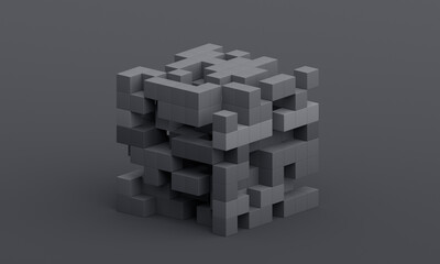 Abstract 3d render, dark geometric background design with cubes