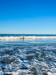 Blue sea horizon, natural blue seascape background, ocean bay, clear sky