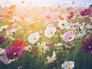 Fototapeta premium Vivid Beauty: Close-up Photography of African Daisy in a Sea of Blue Sky and White Clouds