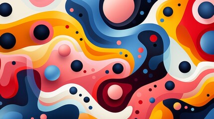 An exuberant display of vibrant hues and playful shapes, this whimsical artwork blends elements of painting, graphics, and abstract expressionism to evoke a sense of joy and liveliness