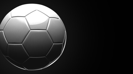 White soccer ball on black text space.
3d illustration.
