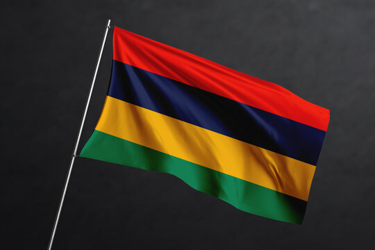 3D Waving flag design. Mauritius National flag on black background.