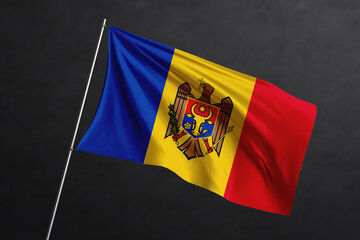 3D Waving flag design. Moldova National flag on black background.