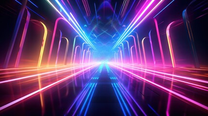 A backdrop illuminated with vibrant, glowing lights and streaks of speed