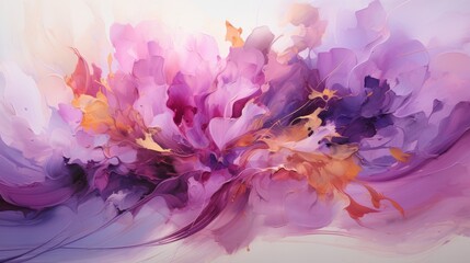 Vibrant strokes of lilac and magenta dance across the canvas, capturing the delicate beauty of a purple flower in a wild and fluid watercolor masterpiece - obrazy, fototapety, plakaty