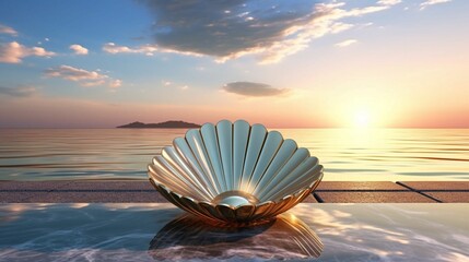 Glimmering Pearl: A Sun-Kissed Ocean's Serenade, Framed by Majestic Coastal Rocks