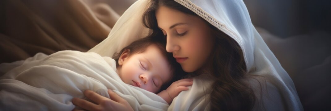 Nativity Scene: Mary's Loving Embrace of Baby Jesus on Christmas