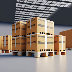 Huge Distribution Warehouse with high shelves. Logistics Depot. Ai generative