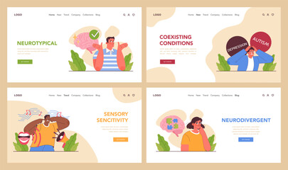 Neurodiversity web banner or landing page set. Cognitive development