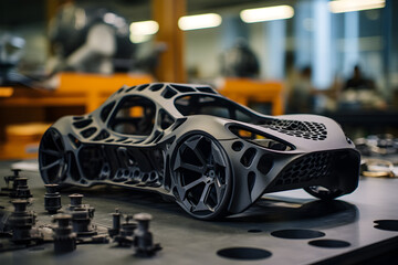 Meticulously crafted 3D-printed model car, symbolizing the innovative integration of 3D printing technology in the automotive industry