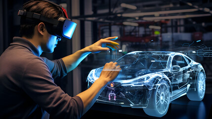 skilled man in the automotive industry using AR and VR technologies to revolutionize training, maintenance, and design processes.