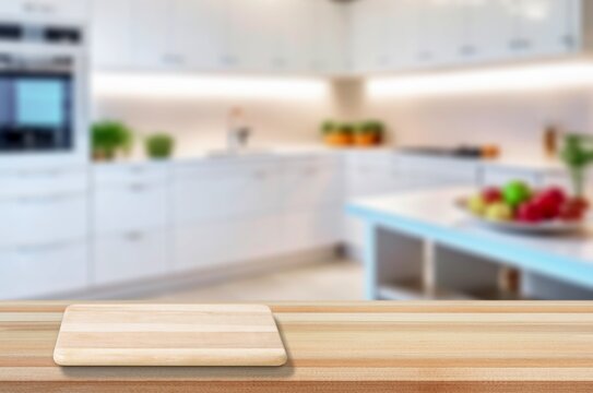 Wooden desk at kitchen home interior, AI generated image