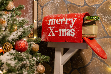 Close-up of a mailbox for Christmas gifts.