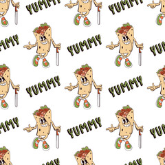 cartoon kebab character seamless pattern wrapping paper