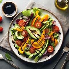 Fresh Salad with Dressing and Vegetables