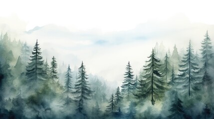 Watercolor illustration of picturesque snowy mountains