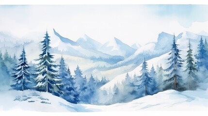 Fototapeta na wymiar Watercolor illustration of picturesque snowy mountains