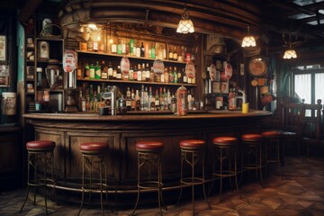Eclectic Bar interior vintage loft. Interior ireland. Generate Ai - obrazy, fototapety, plakaty