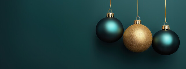 Christmas balls banner with copy space for text. Merry christmas and happy new year greeting card.