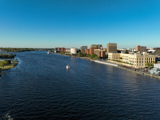 Fototapeta na wymiar Aerial view of Downtown Wilmington North Carolina and the Cape Fear River.